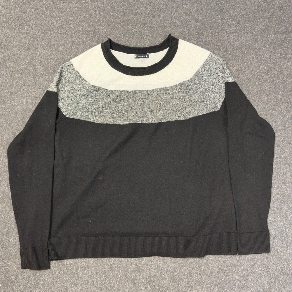 Smartwool Merino Wool Colorblock Crewneck Sweater Black Grey White SW016649